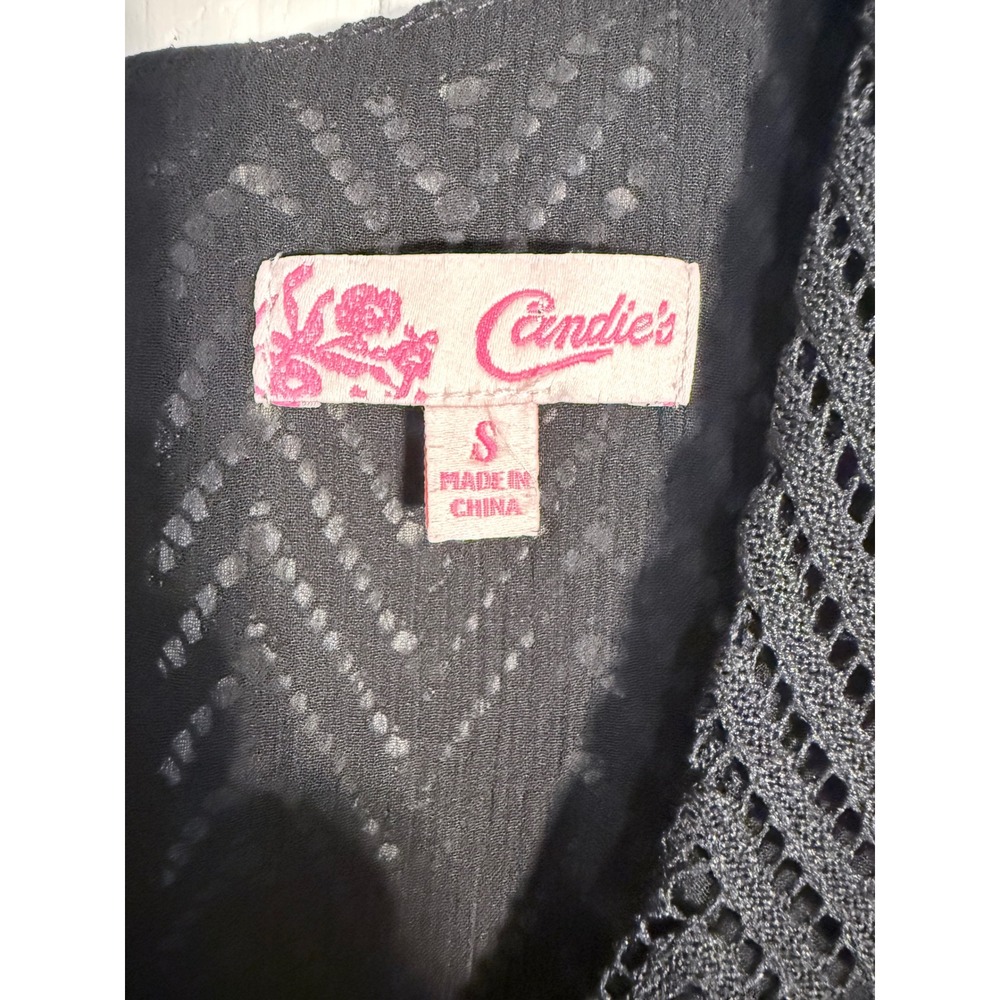Candies Black Crochet Lace Sleeveless Blouse Keyhole Back Size Small - Picture 3 of 6